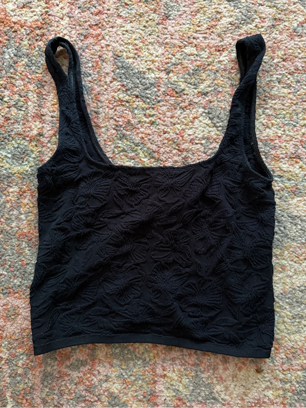 Anthropologie Black Textured Floral Crop Tank